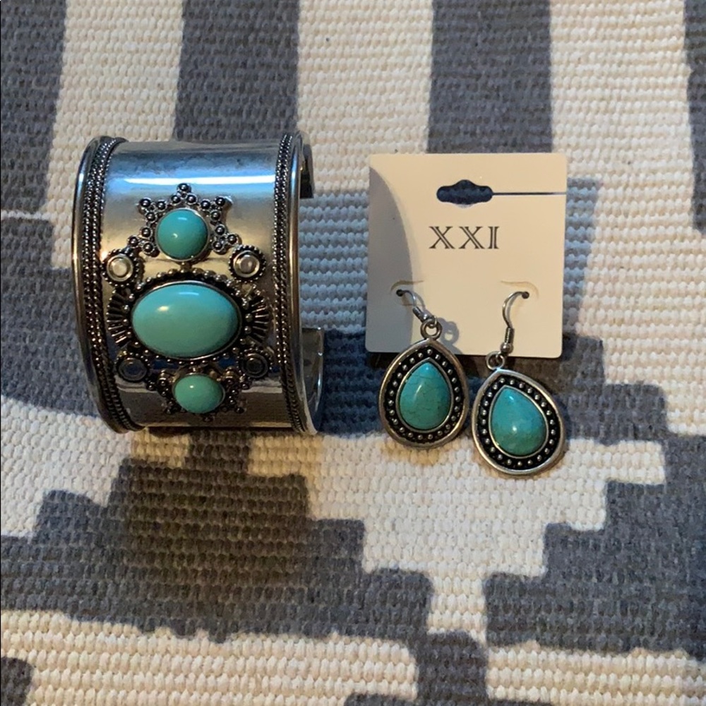Earrings and cuff bracelet